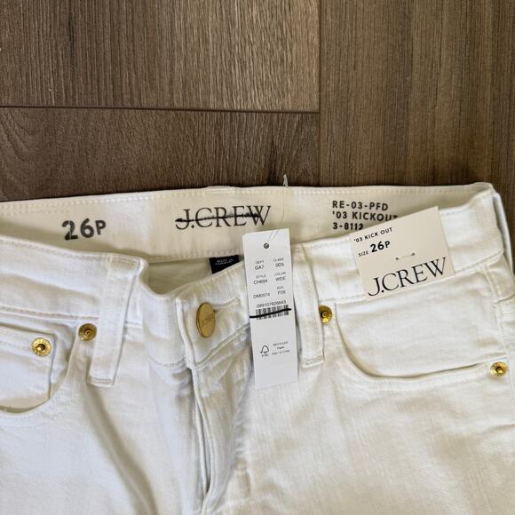 J.Crew 2003 Petite Mid-Rise Kickout Jeans WMNS 26P White Denim Stretchy Zip Fly - Picture 4 of 7